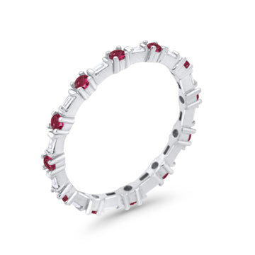 Full Eternity Wedding Band Round Baguette Simulated Ruby CZ 925 Sterling Silver